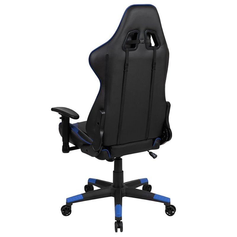Bowery Hill Leather Racing Reclining Gaming Chair in Black and Blue