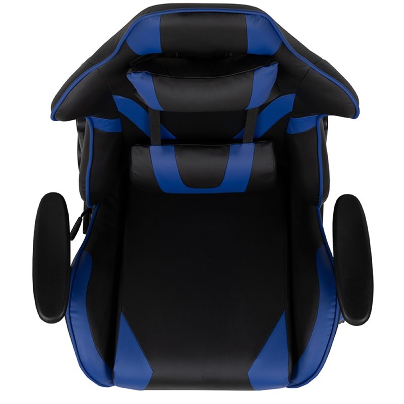 Bowery Hill Leather Racing Reclining Gaming Chair in Black and Blue