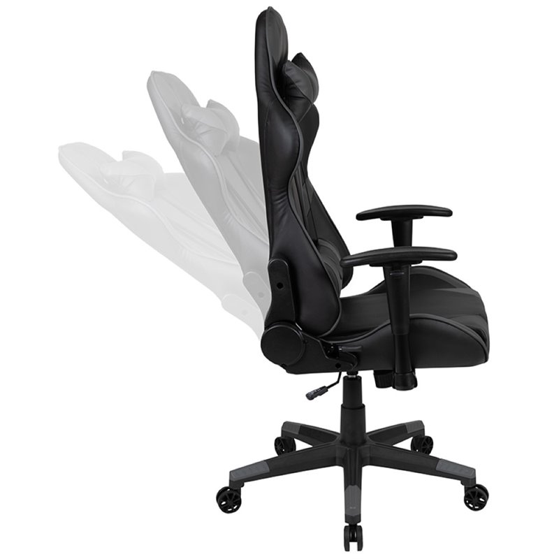 Bowery Hill Leather Racing Reclining Gaming Chair in Black and Gray