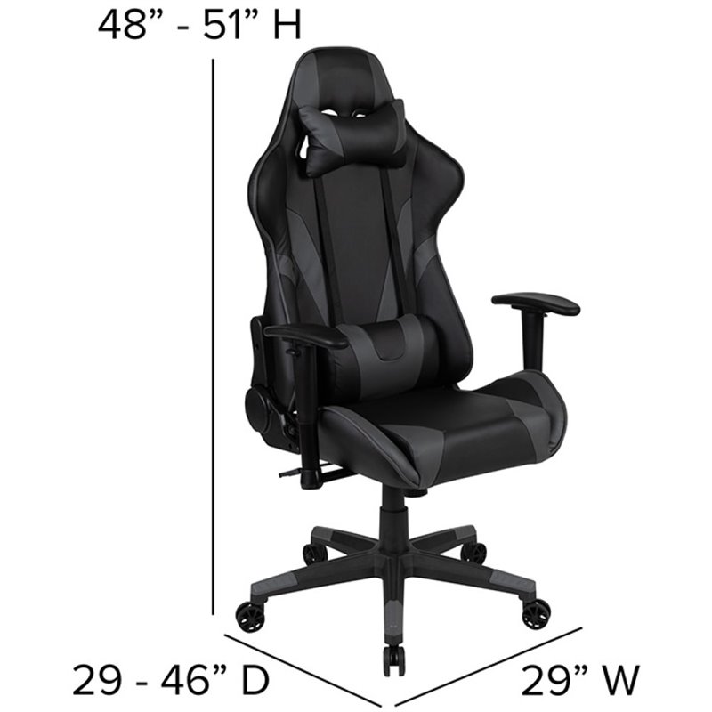 Bowery Hill Leather Racing Reclining Gaming Chair in Black and Gray