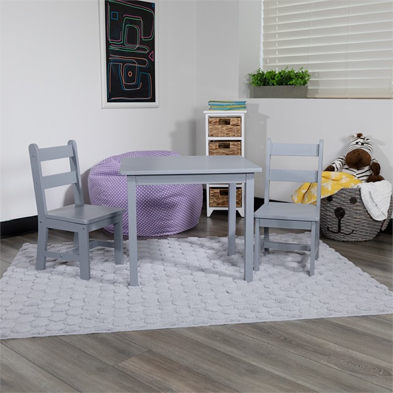 Bowery Hill 3 Piece Solid Hardwood Kids Table and Chair Set in Gray