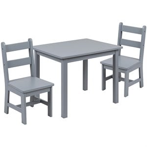 Bowery Hill 3 Piece Solid Hardwood Kids Table and Chair Set in Gray