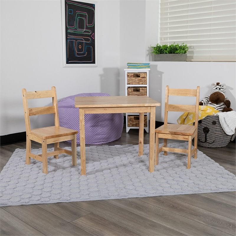 Bowery Hill 3 Piece Solid Hardwood Kids Table and Chair Set in Natural