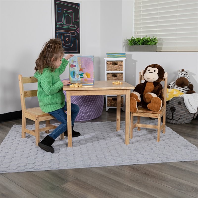 Bowery Hill 3 Piece Solid Hardwood Kids Table and Chair Set in Natural