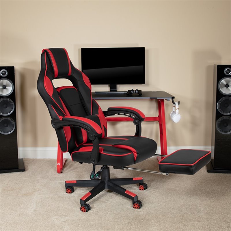 Bowery Hill Leather Racing Reclining Gaming Chair in Black and Red