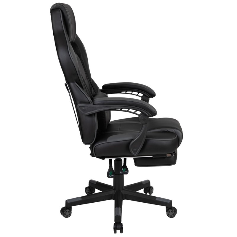 Bowery Hill Leather Ergonomic Swivel Gaming Chair in Black and Gray