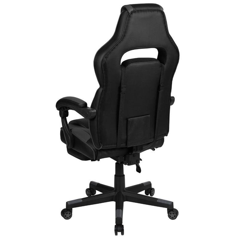 Bowery Hill Leather Ergonomic Swivel Gaming Chair in Black and Gray
