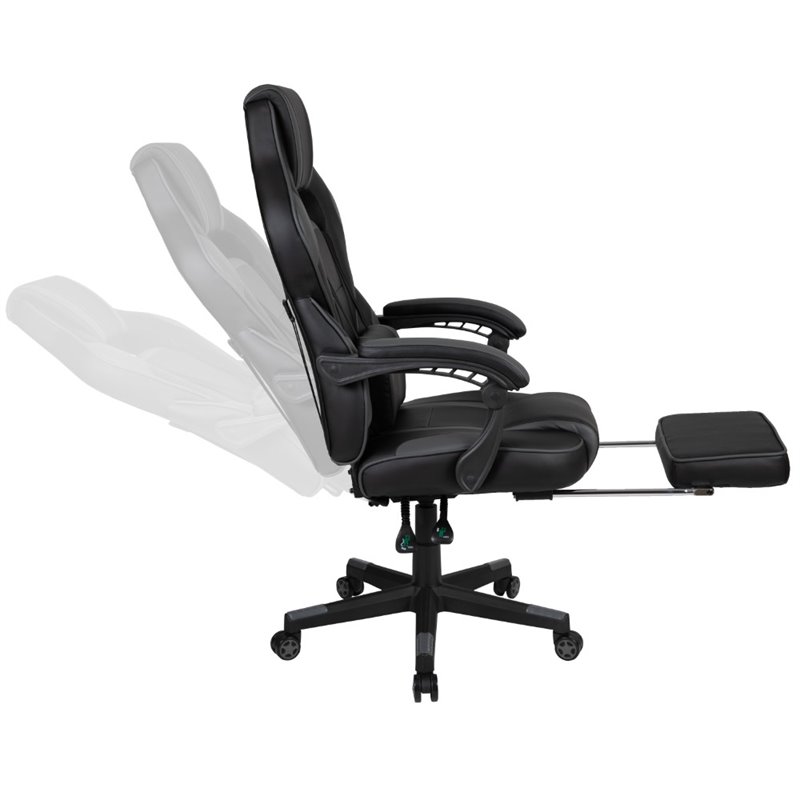 Bowery Hill Leather Ergonomic Swivel Gaming Chair in Black and Gray
