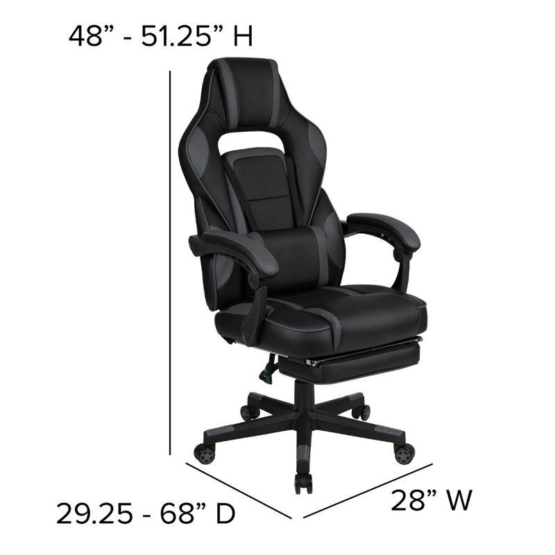 Bowery Hill Leather Ergonomic Swivel Gaming Chair in Black and Gray