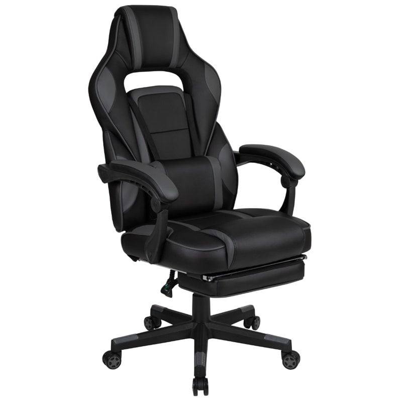 Bowery Hill Leather Ergonomic Swivel Gaming Chair in Black and Gray