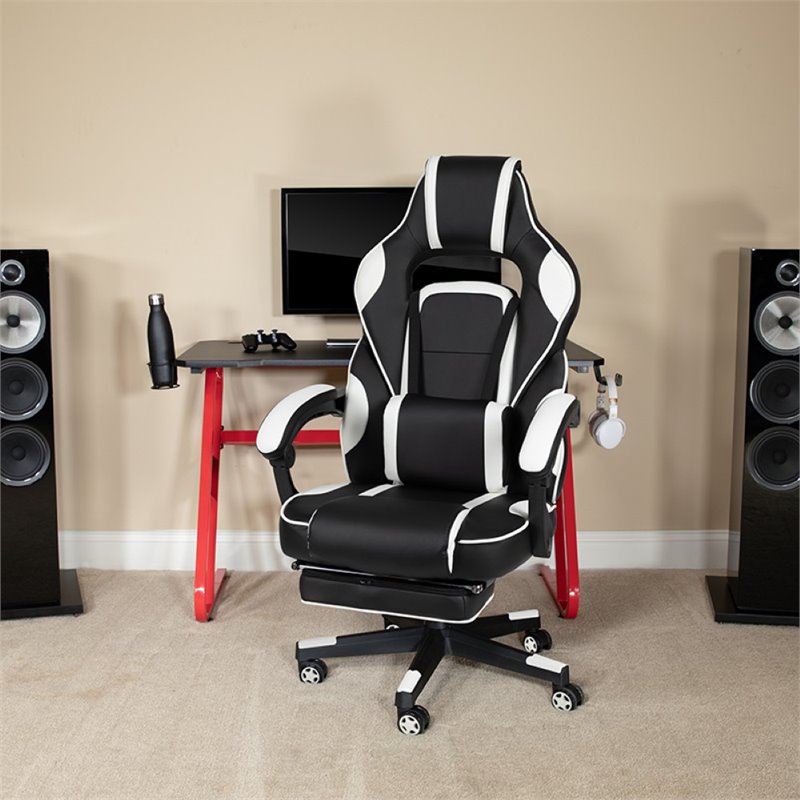 Bowery Hill Leather Racing Reclining Gaming Chair in Black and White