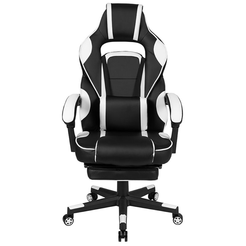 Bowery Hill Leather Racing Reclining Gaming Chair in Black and White