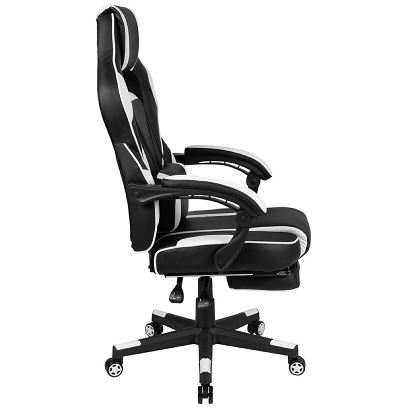 Bowery Hill Leather Racing Reclining Gaming Chair in Black and White