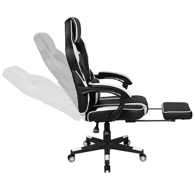 Bowery Hill Leather Racing Reclining Gaming Chair in Black and White
