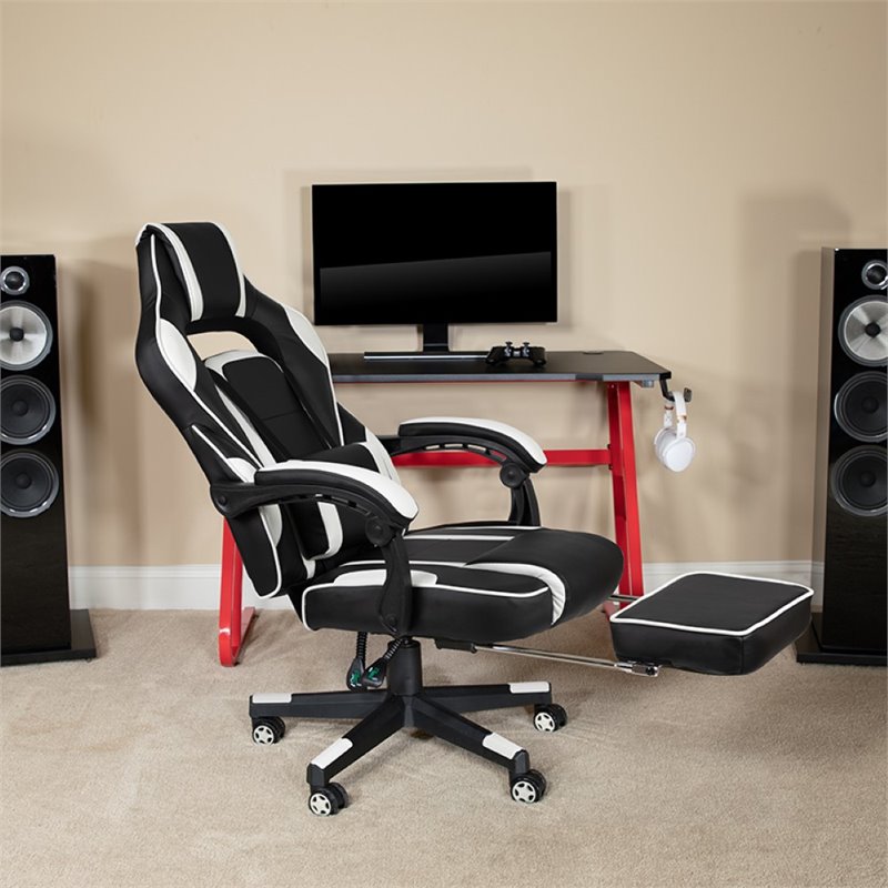 Bowery Hill Leather Racing Reclining Gaming Chair in Black and White