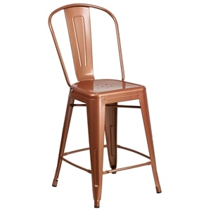 Bowery Hill 24&quot Metal Curved Slat Back Counter Stool in Copper