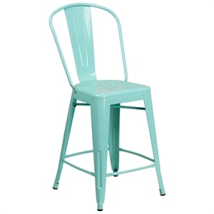 Bowery Hill 24&quot Metal Curved Slat Back Counter Stool in Mint Green