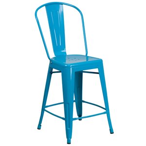 Bowery Hill 24&quot Metal Curved Slat Back Counter Stool in Crystal Blue
