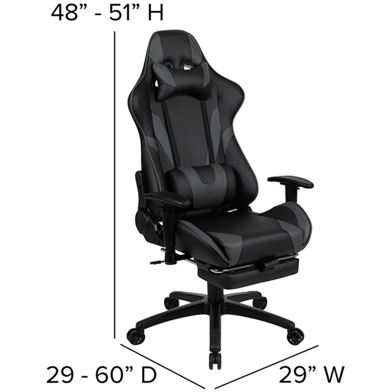Bowery Hill Leather Racing Reclining Gaming Chair in Black and Gray