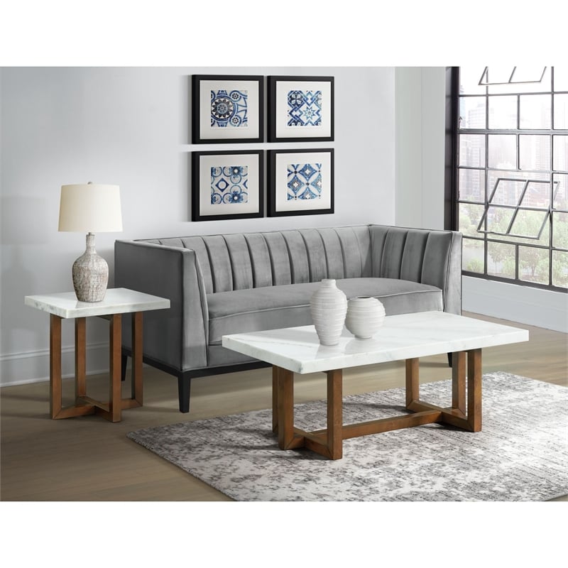 Bowery Hill Contemporary Marble Rectangular Coffee Table in White