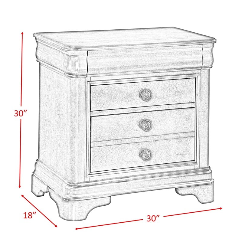 Bowery Hill 3-Drawer Nightstand in Cherry Finish with Brass Knobs