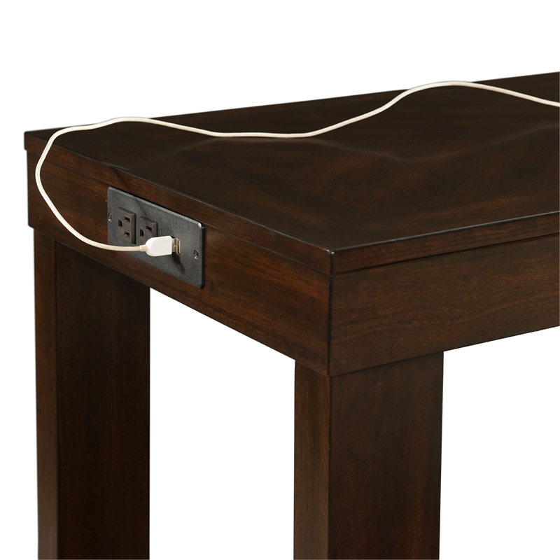 Bowery Hill Multipurpose Bar Table Set in Dark Walnut with USB Ports