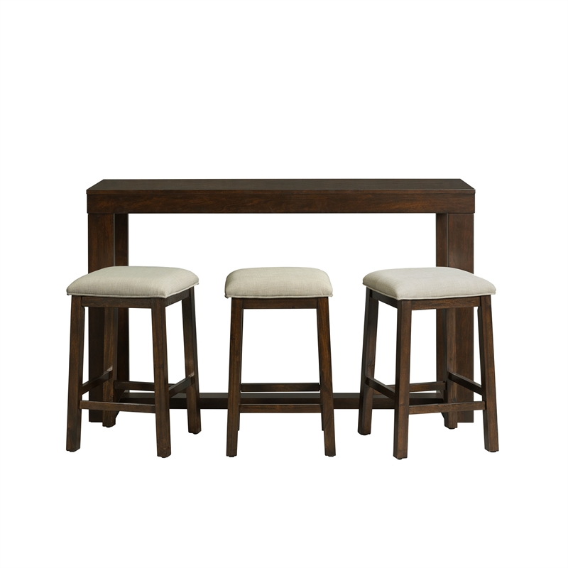 Bowery Hill Multipurpose Bar Table Set in Dark Walnut with USB Ports