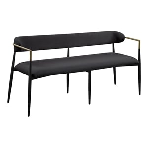 Bowery Hill Chenille Fabric Upholstered Bench with Gold Armrest in Black
