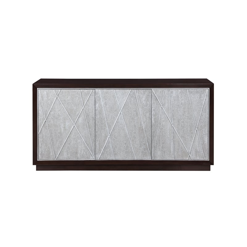 Bowery Hill Wood 3-Door Console Cabinet in Metallic Silver & Walnut