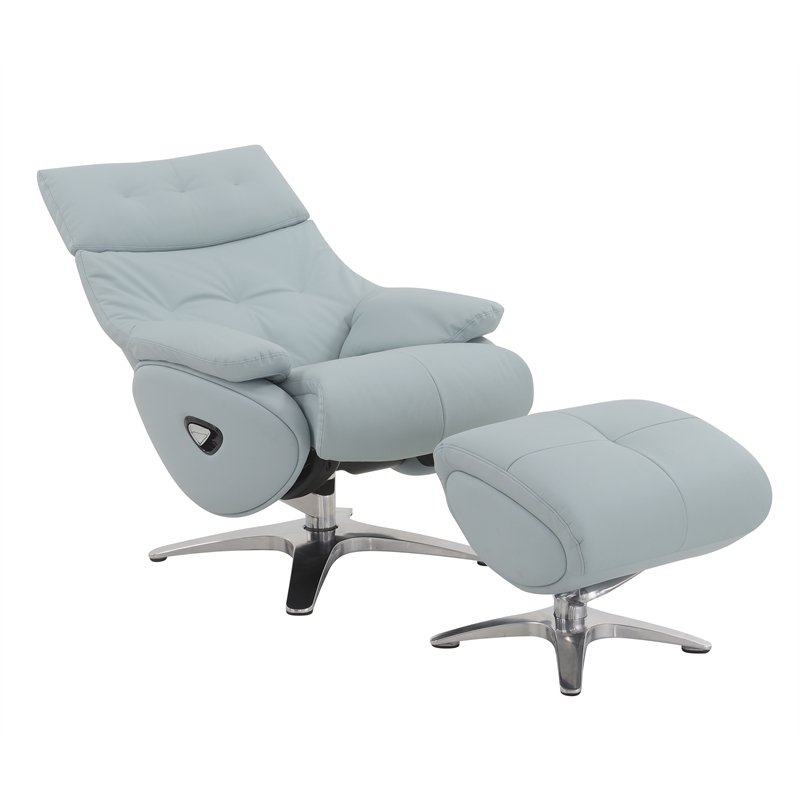 Bowery Hill Leather Upholstered Swivel Accent Chair with Ottoman in Baby Blue