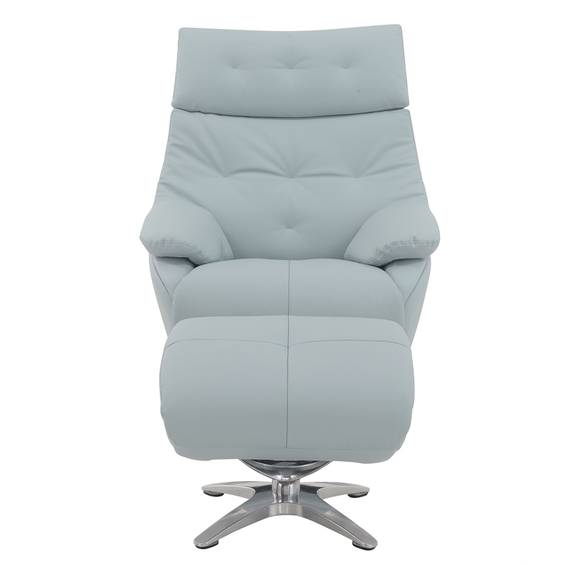 Bowery Hill Leather Upholstered Swivel Accent Chair with Ottoman in Baby Blue