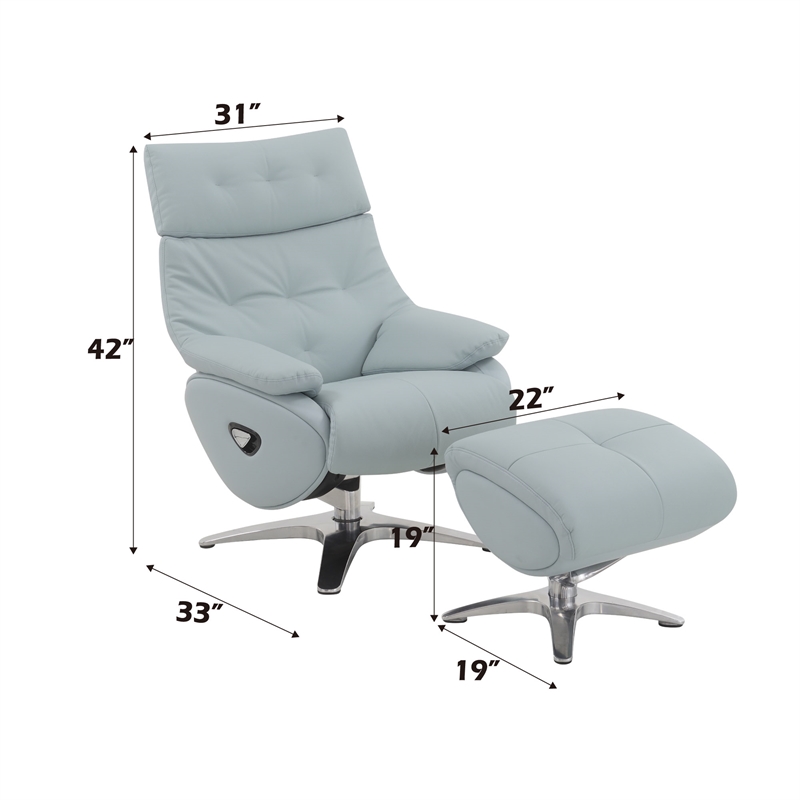 Bowery Hill Leather Upholstered Swivel Accent Chair with Ottoman in Baby Blue