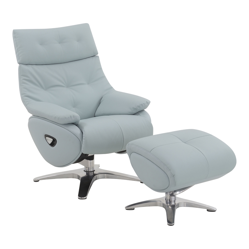 Bowery Hill Leather Upholstered Swivel Accent Chair with Ottoman in Baby Blue