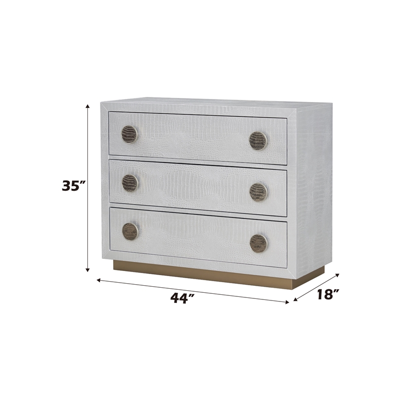 Bowery Hill Wood 3-Drawer Console Cabinet with Faux Crocodile Skin in Silver