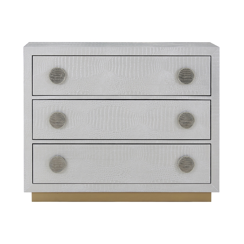 Bowery Hill Wood 3-Drawer Console Cabinet with Faux Crocodile Skin in Silver