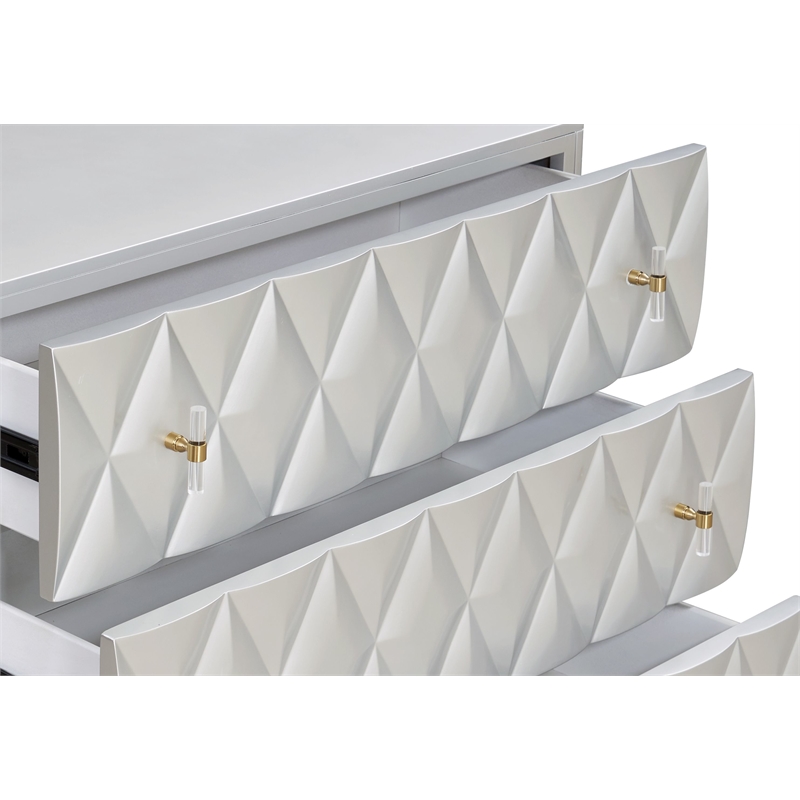 Bowery Hill Wood 3-Drawer Console Cabinet in Metallic Silver & Champagne