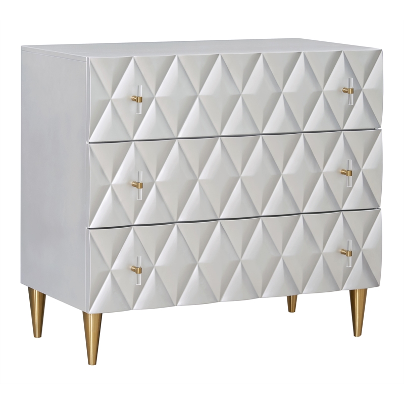 Bowery Hill Wood 3-Drawer Console Cabinet in Metallic Silver & Champagne