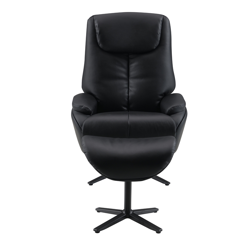 Bowery Hill Leather Upholstered Accent Chair with Swivel and Ottoman in Black