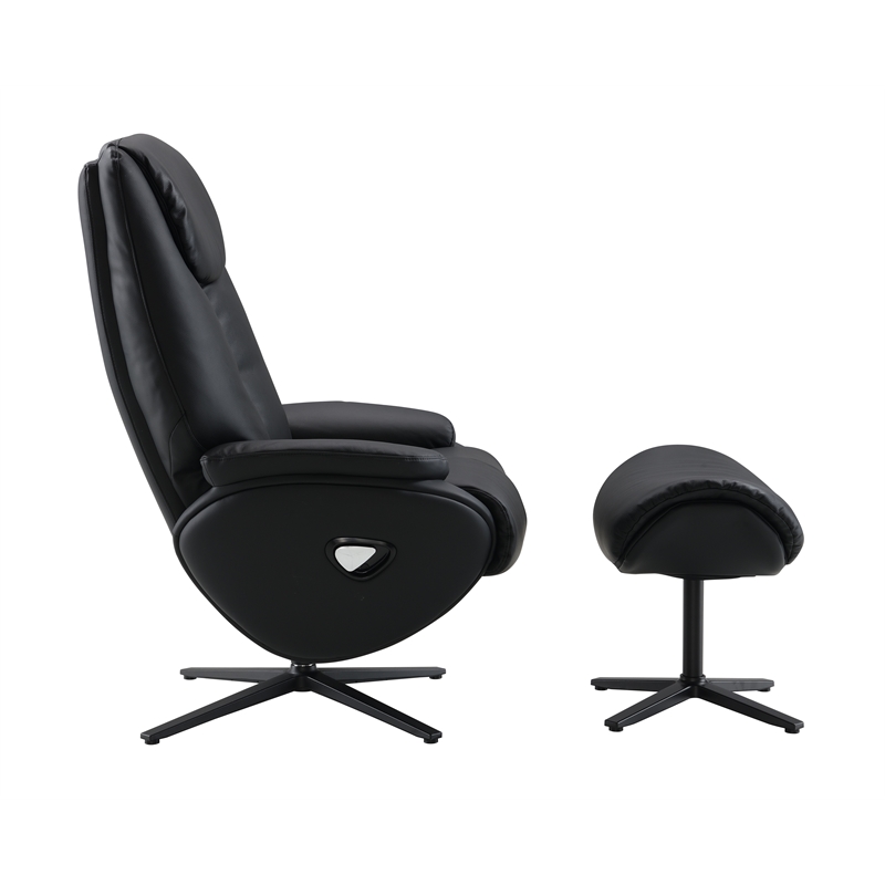 Bowery Hill Leather Upholstered Accent Chair with Swivel and Ottoman in Black