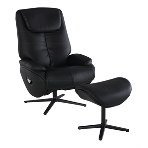 Bowery Hill Leather Upholstered Accent Chair with Swivel and Ottoman in Black
