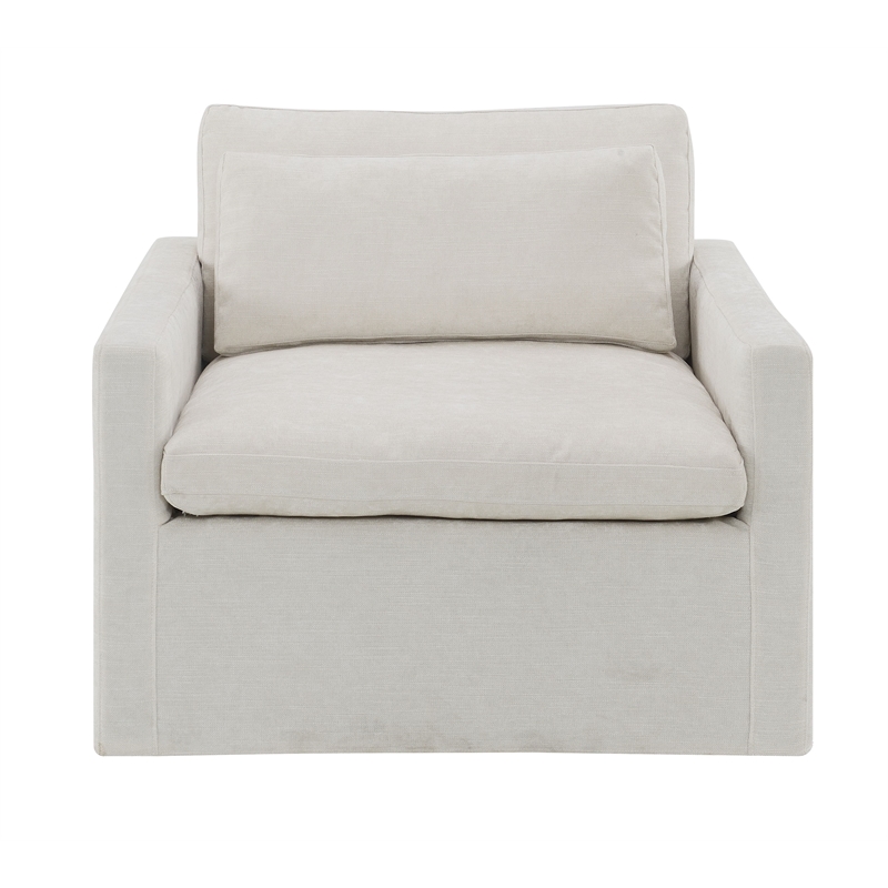 Bowery Hill Contemporary Fabric Upholstered Swivel Chair with Pillow in Ivory