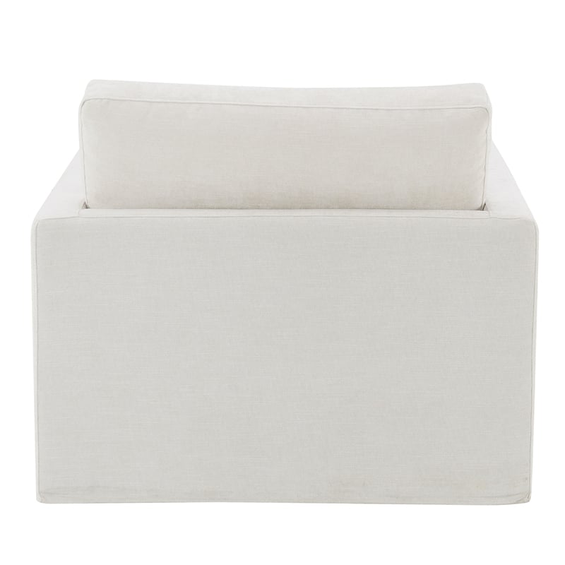 Bowery Hill Contemporary Fabric Upholstered Swivel Chair with Pillow in Ivory