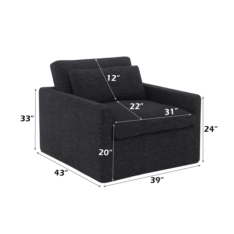 Bowery Hill Fabric Upholstered Swivel Chair with Pillow in Dark Gray