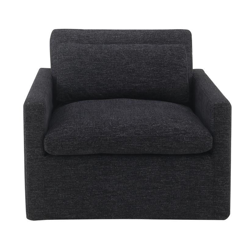 Bowery Hill Fabric Upholstered Swivel Chair with Pillow in Dark Gray