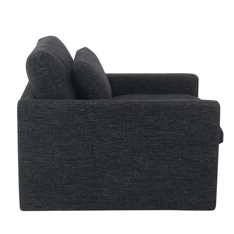 Bowery Hill Fabric Upholstered Swivel Chair with Pillow in Dark Gray