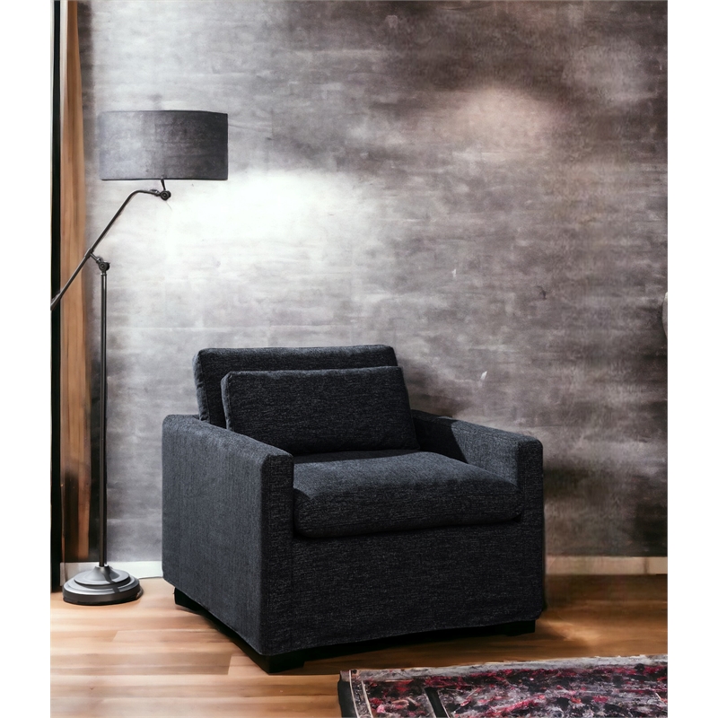 Bowery Hill Fabric Upholstered Swivel Chair with Pillow in Dark Gray