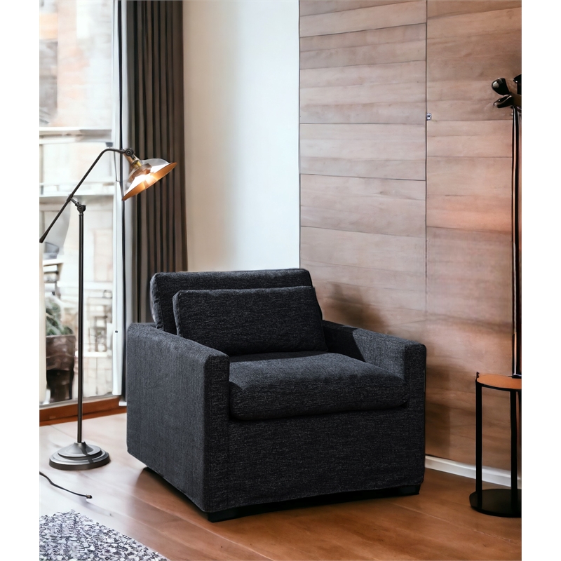 Bowery Hill Fabric Upholstered Swivel Chair with Pillow in Dark Gray