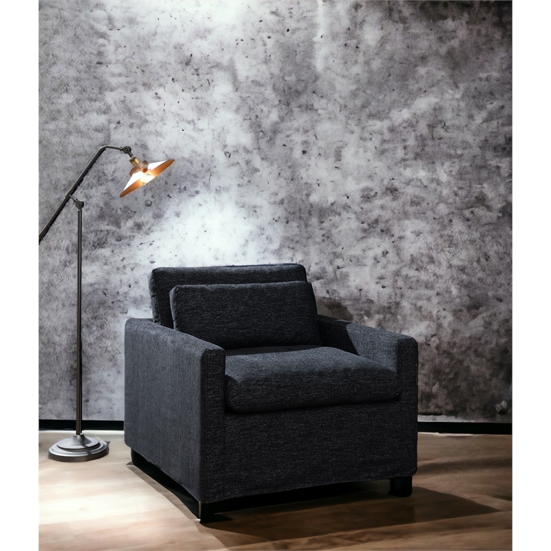 Bowery Hill Fabric Upholstered Swivel Chair with Pillow in Dark Gray