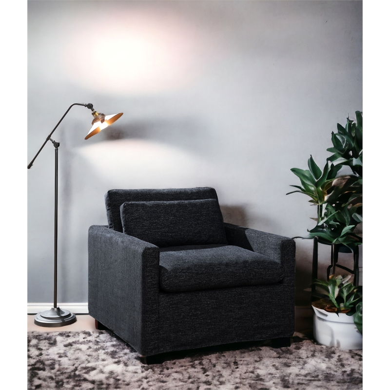 Bowery Hill Fabric Upholstered Swivel Chair with Pillow in Dark Gray