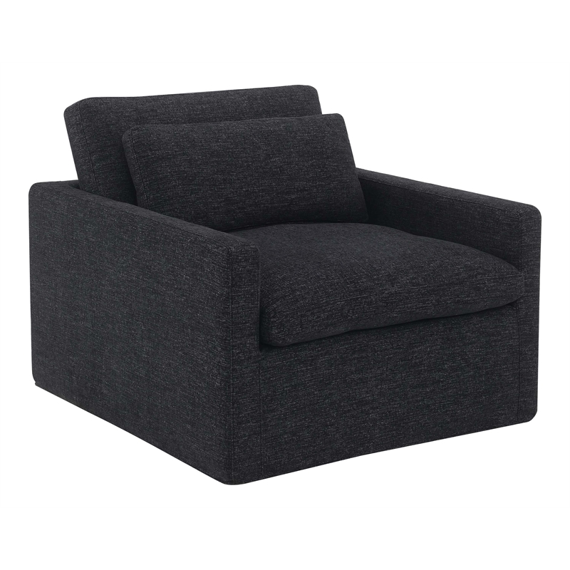 Bowery Hill Fabric Upholstered Swivel Chair with Pillow in Dark Gray